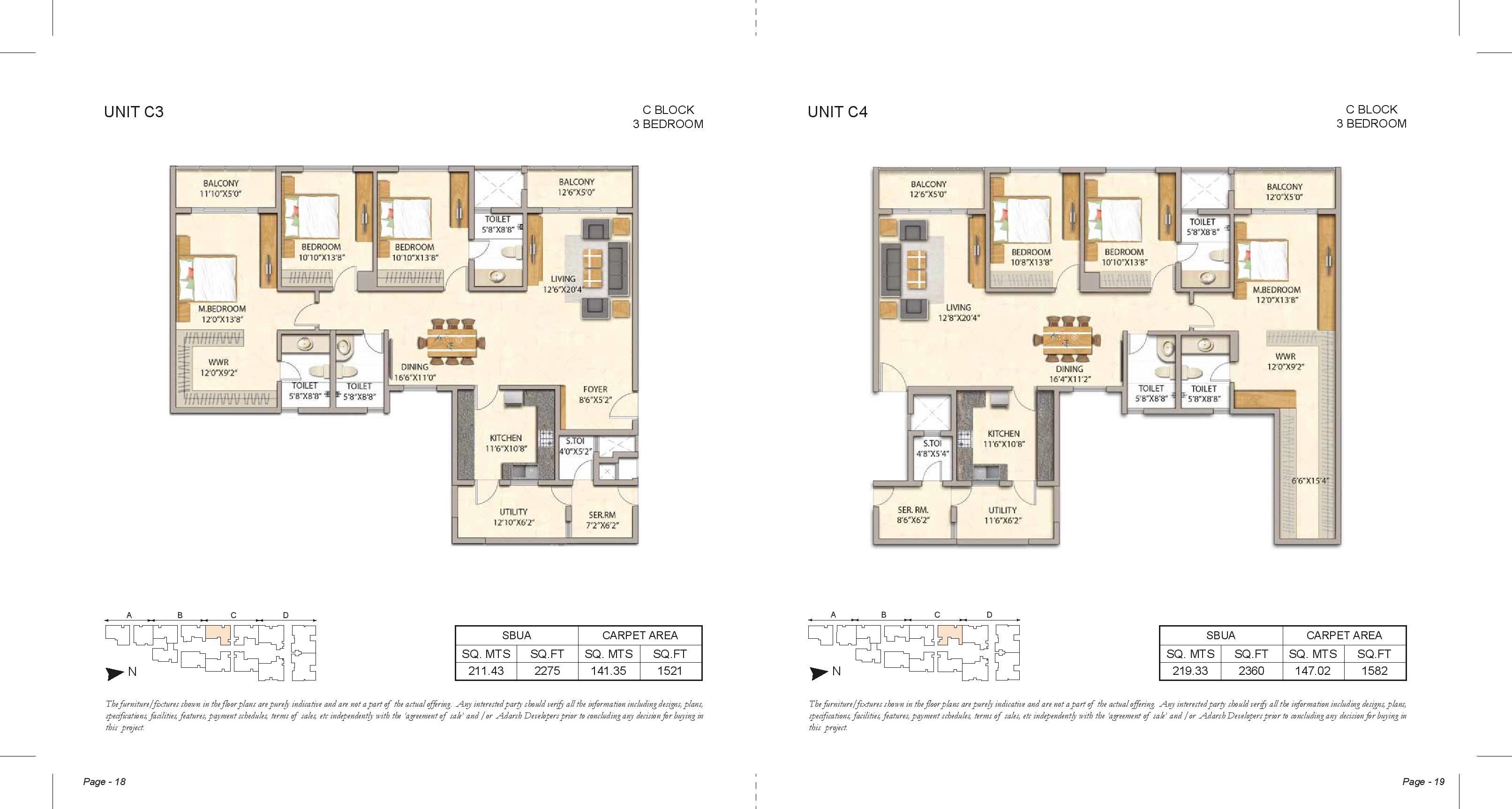 Adarsh Premia C Block 3bhk floor plans
